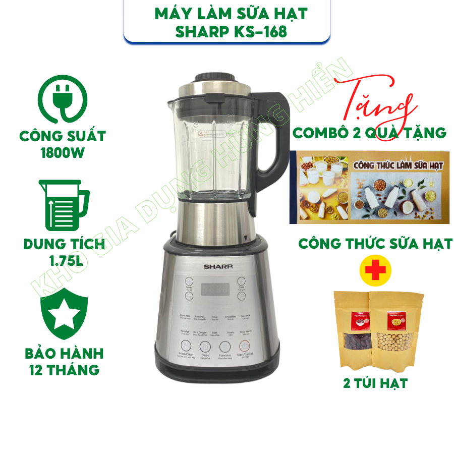 Máy làm sữa hạt sharp ks-168 công suất 1800w, dung tích 1.75l- bảo hành 12 tháng- new 2022