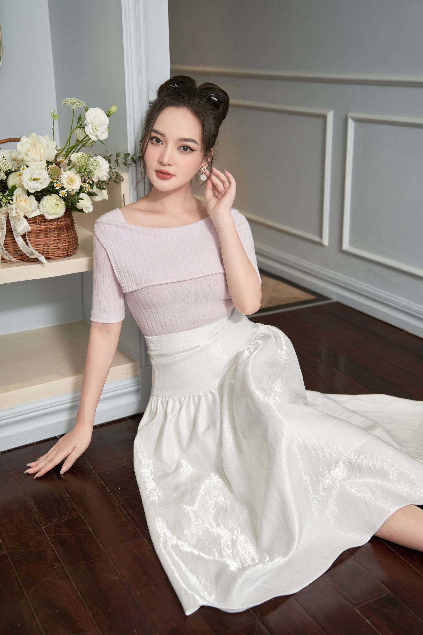Áo tay lửng đính nơ - edini - a1479