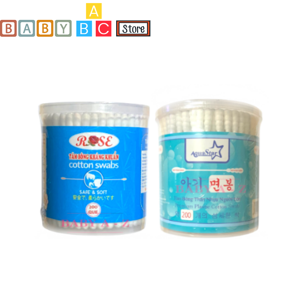 Bông Ngoái Tai Người Lớn Aquastar Tăm Bông Thân Nhựa Khán Khuẩn Hộp 200 Cây