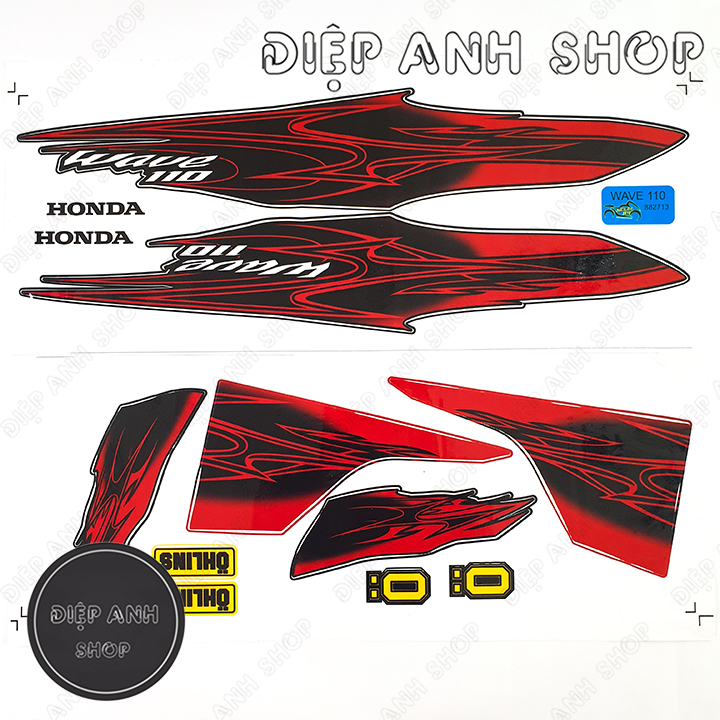 Tem rời Wave Alpha 110 ( Đời 2017 - 2020) - Tem 3 lớp chống phai màu