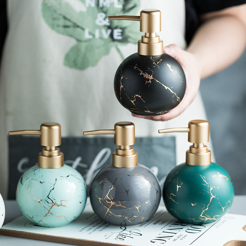 Bình Đựng Dầu Gội Sữa Tắm Nước Rửa Tay Gốm Sứ Vân Đá Cẩm Thạch 300ml Decor Nhà Tắm