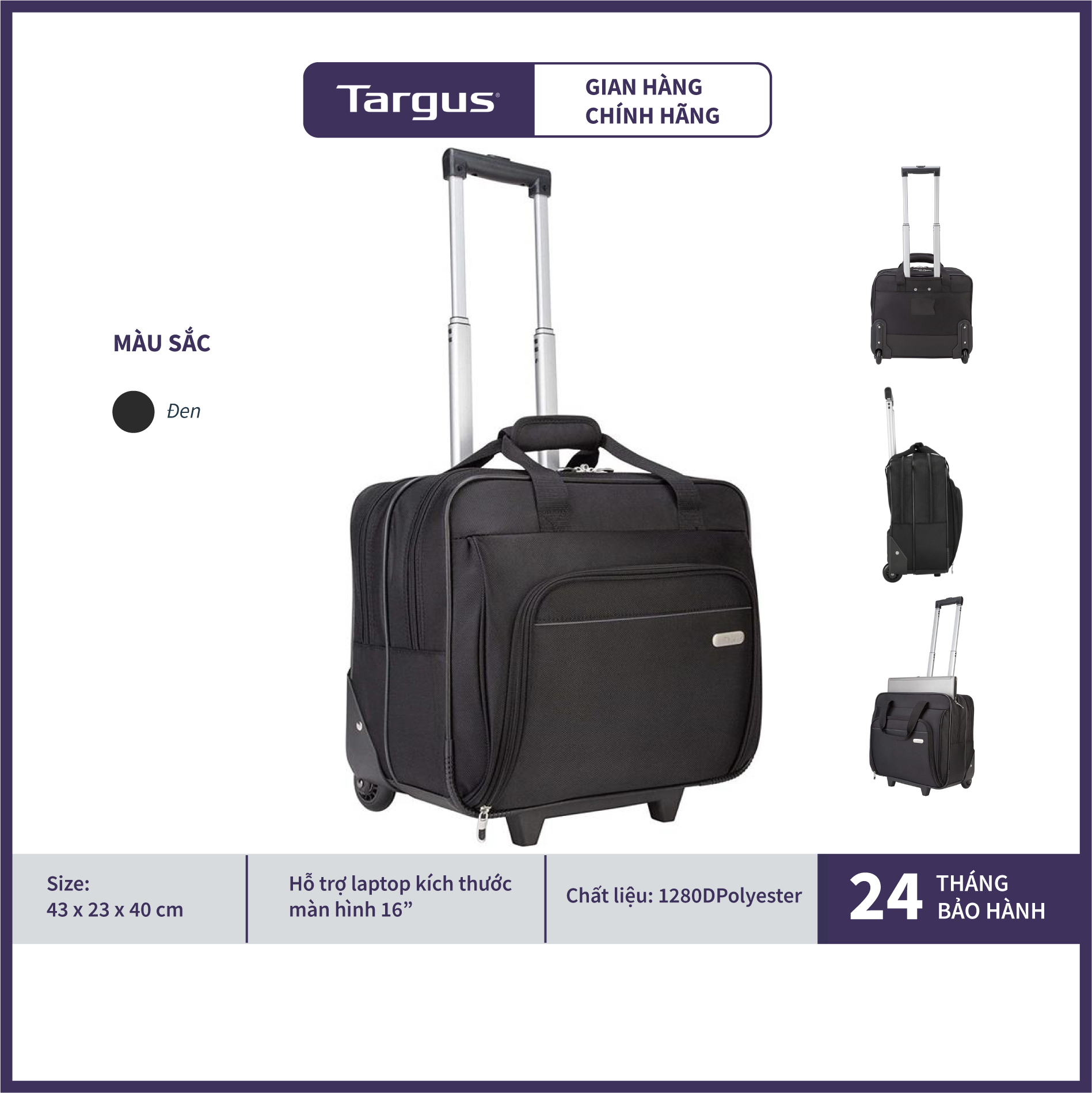 Vali TARGUS TBR003 Executive Roller 15.6 inch Chống Thấm Nước - Hàng Chính Hãng