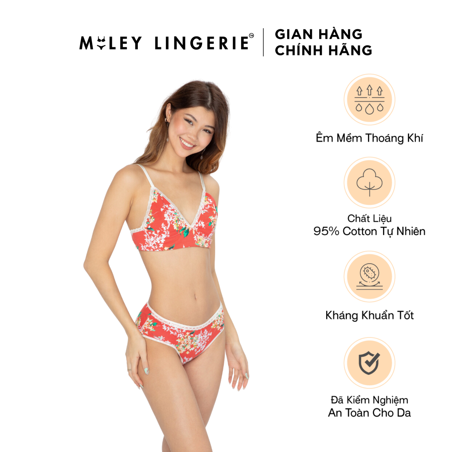 Bộ Đồ Lót Cotton Lụa Phối Ren Chất Liệu Cotton Họa Tiết Đỏ NATURE WIND MILEY LINGERIE