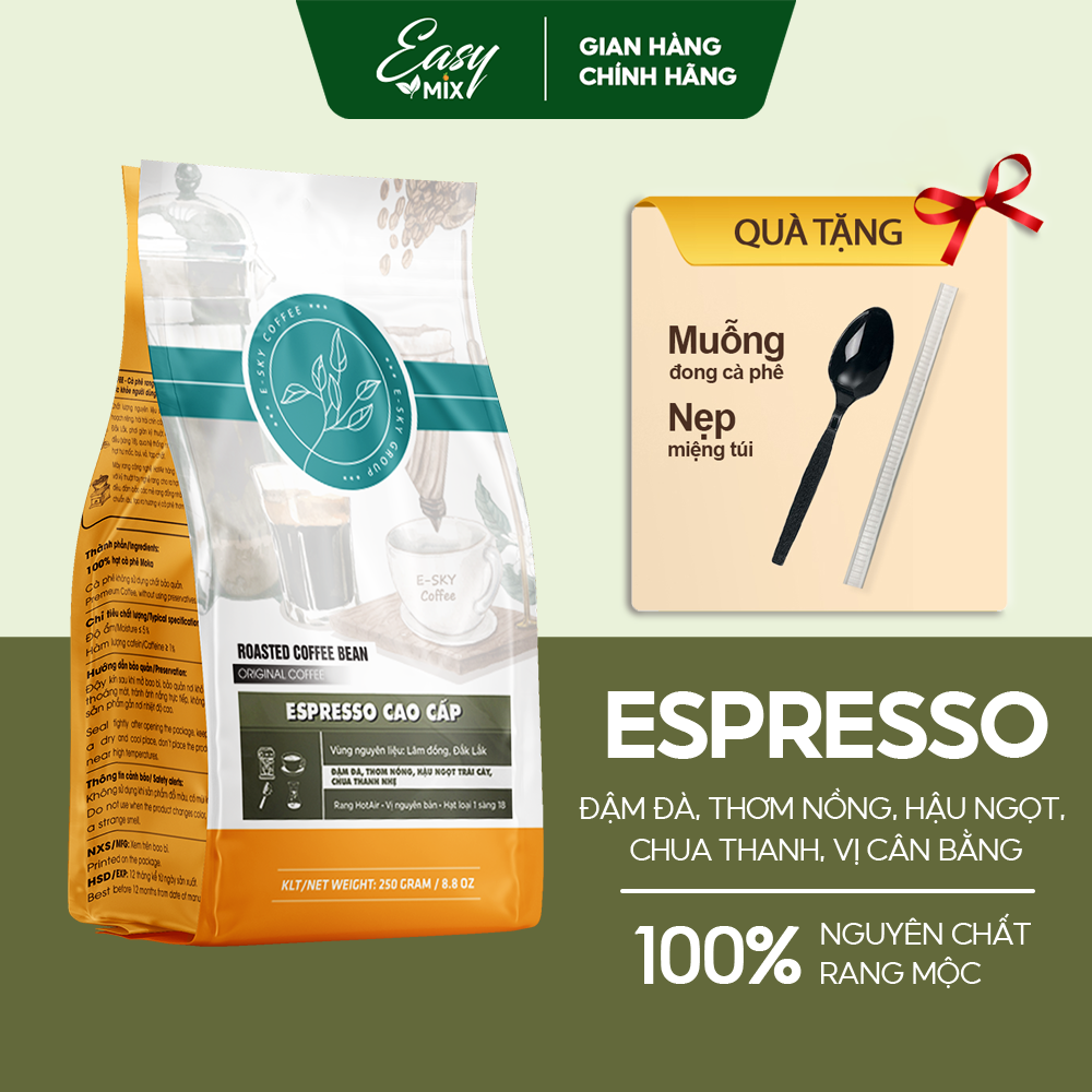Cà phê espresso nguyên chất rang mộc 100% cafe pha máy 250g