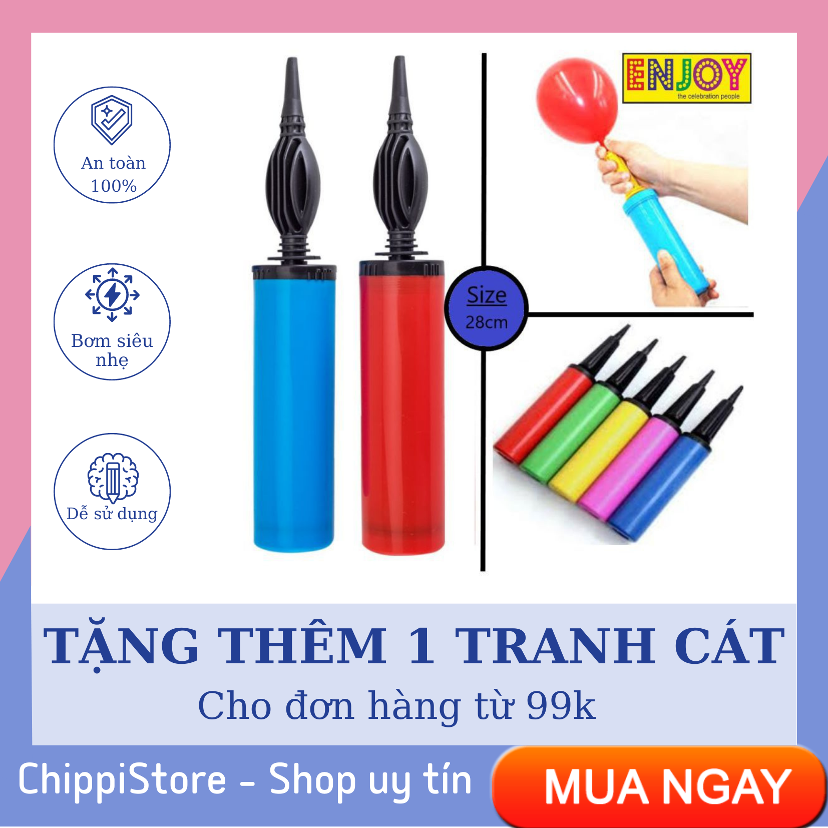 Dụng cụ bơm bóng bay mini cầm tay, bơm bóng bay tại nhà siêu tiện lợi, không tốn sức
