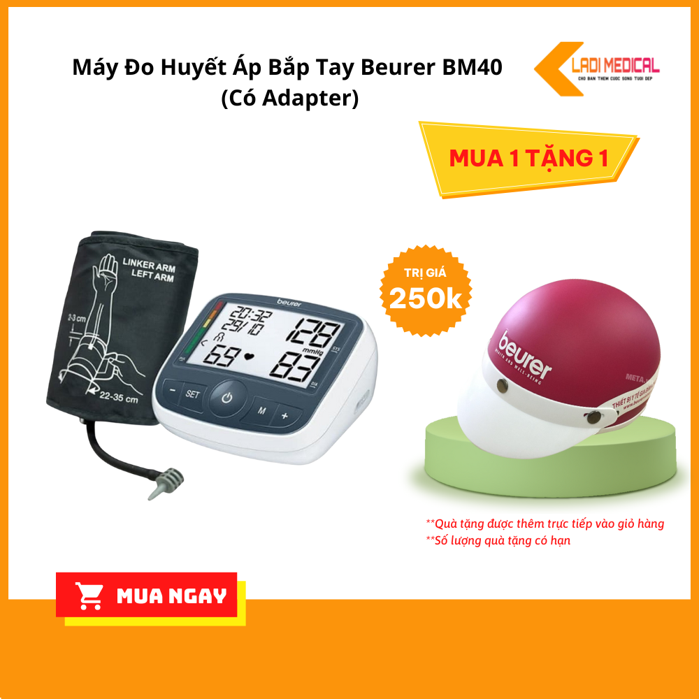 QUÀ TẶNG+VOUCHER Máy Đo Huyết Áp Bắp Tay Beurer BM40 Có Adapter