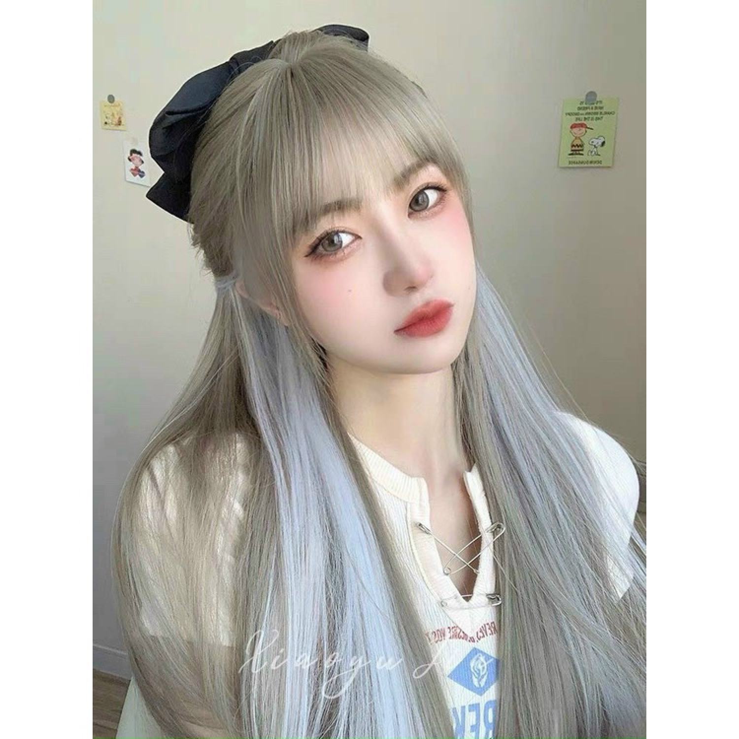 Tóc giả nữ đẹp 🙂FREESHIP🙂 Tóc giả nguyên đầu cúp bạch kim phối line xám