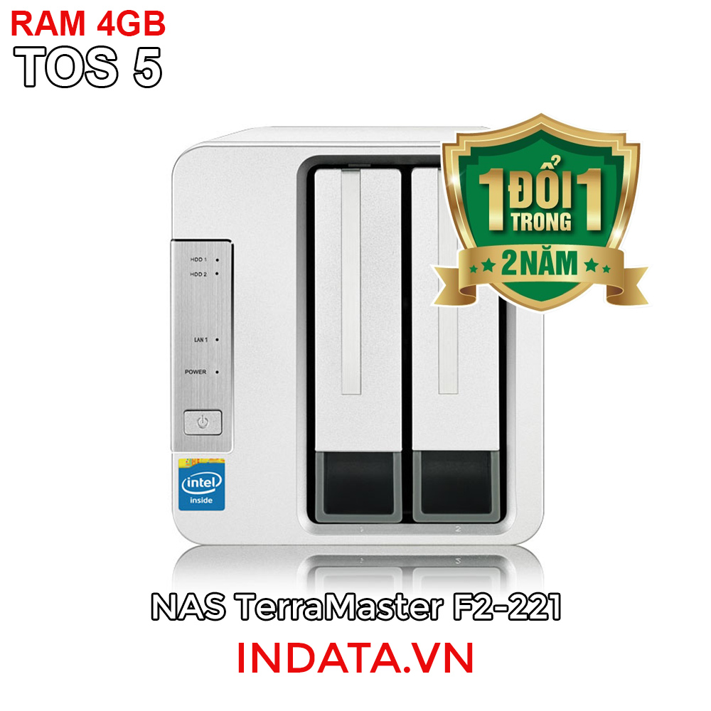 Ổ cứng mạng nas terramaster f2-221, intel dual-core 2.0ghz, 4gb ram, dual lan 1gbps, 2 khay ổ cứng raid