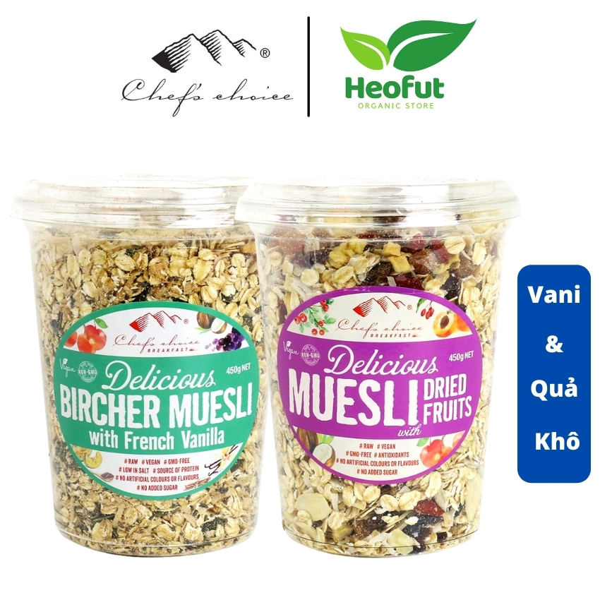 Ngũ cốc hoa quả sấy khô Muesli combo 2 ngũ cốc ăn kiêng dinh dưỡng quả vị quả Khô và Vani xanh tím nhập khẩu Úc Heofut