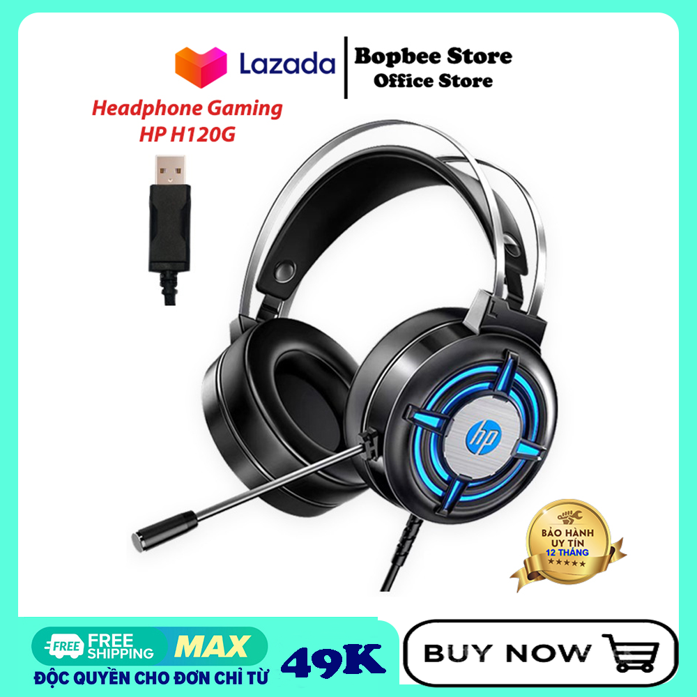 Tai nghe gaming- tai nghe gaming headphone có dây hp h120g - tai nghe máy tính hp h120g chuyên game -đèn led-jack usb 7.1 tích hợp mic đa hướng. tai nghe headset hp h120g- có mic. sử dụng cho máy tính- laptop
