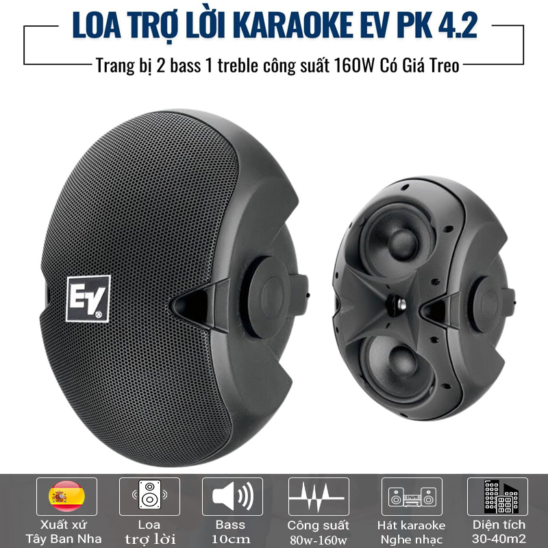 HÀNG BÃI MỸ - Cặp Loa Treo Tường Mini Đôi Loa Trợ Lời Karaoke EV PK 4.2 Công Suất 160W 2 Bass 1 Treble Có Giá Treo Loa Karaoke Gia Đình Quán Cà Phê Nhà Hàng Quán Bar Âm Thanh Tuyệt Vời