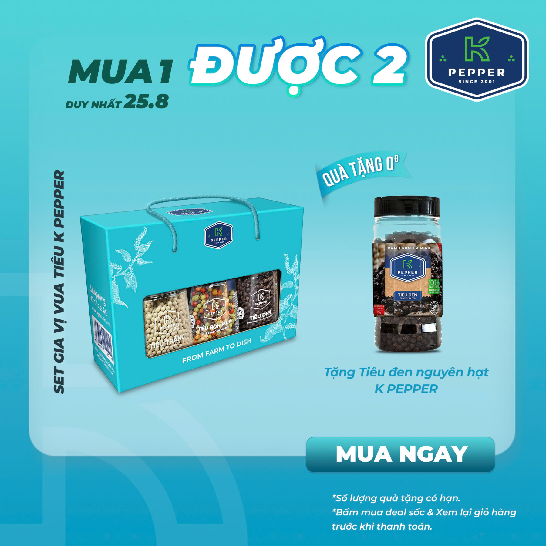 Set Gia Vị Vua Tiêu 3 loại tiêu bốn mùa sấy lạnh, tiêu đen, tiêu trắng