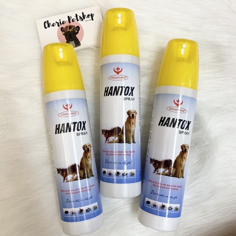 Chai Phun Xịt Ve, Ghẻ, Bọ Chét Chó Mèo Hanvet Hantox Spray (300ml) diệt hầu hết các loại ký sinh ở thú cảnh, gia cầm..