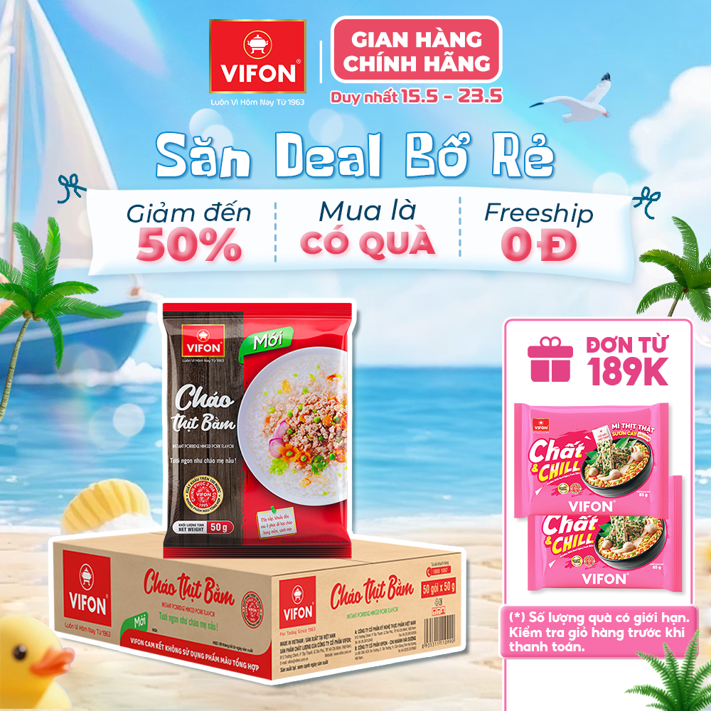 [VOUCHER 15%] Thùng 50 gói Cháo Thịt Bằm/ Cháo Gà/ Cháo Cá VIFON 50gr / Gói