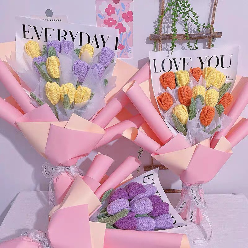 Hoa tulip làm bằng len, hoa handmade vĩnh cửu trang trí nhà, làm quà tặng, hoa chụp kỷ yêu - Len Móc Tay