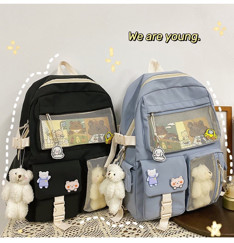 Balo ulzzang nhiều ngăn phối lưới dành cho nữ,BD933,màu pastel đơn giản,cặp đi học,du lịch
