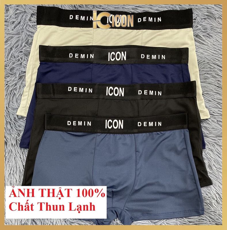 Combo 4 quần lót nam boxer icon demin, quần sịp đùi nam icon thun lạnh cao cấp kháng khuẩn si01 - icon