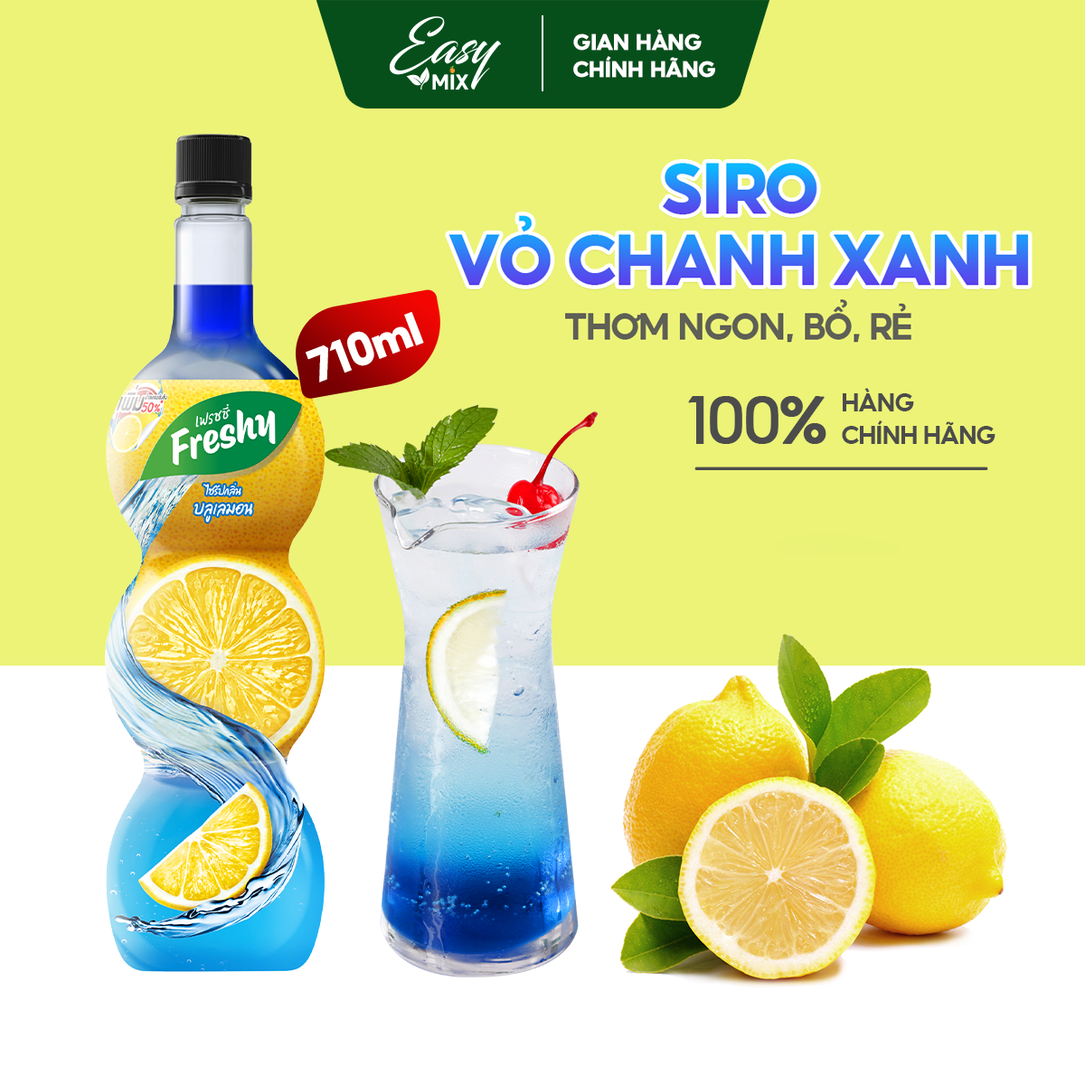 Siro Vỏ Chanh Xanh Freshy Blue Curacao Syrup Nguyên Liệu Pha Chế Trà Sữa Chai 710ml