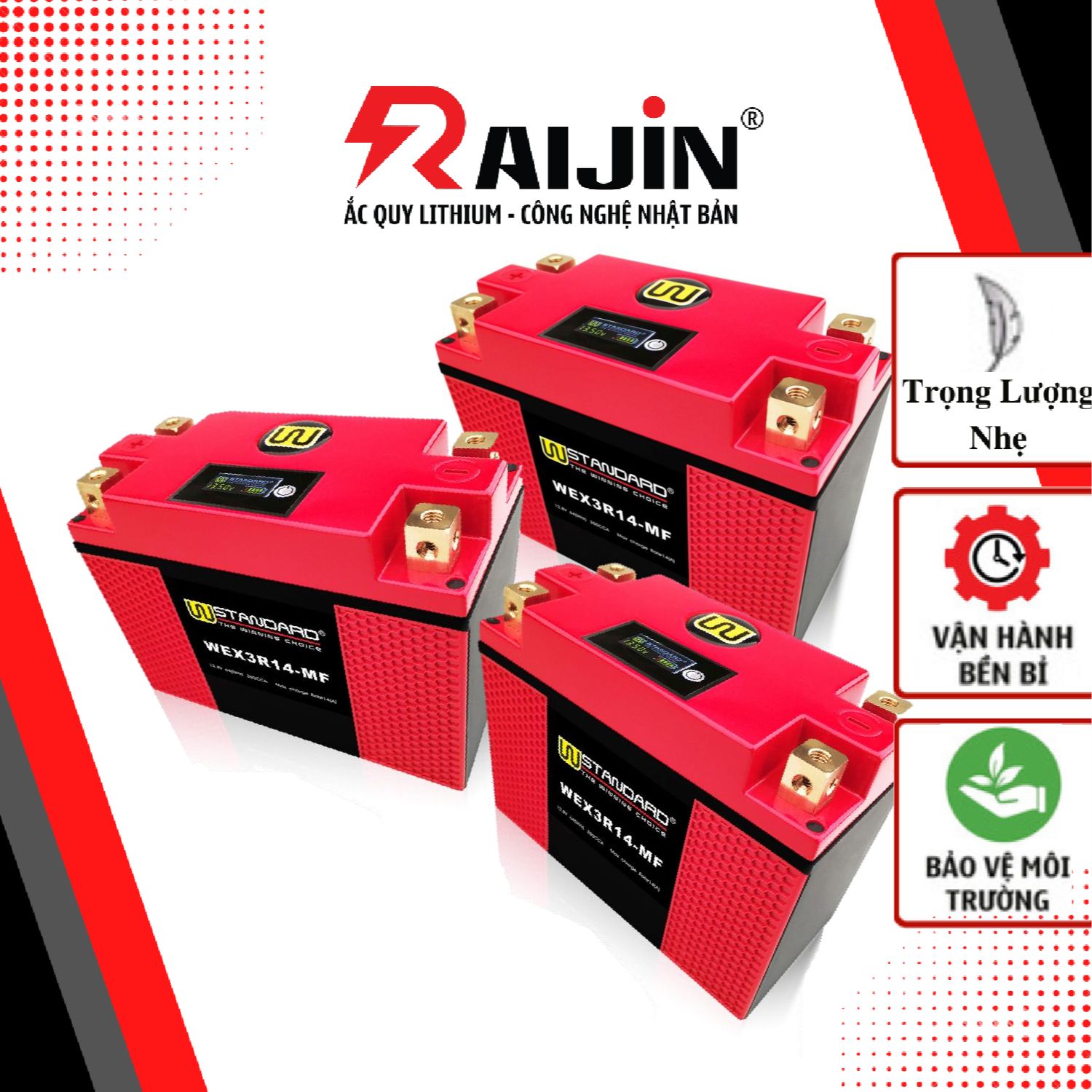 Bình ắc quy 12v xe máy lithium wex3r14-mf 350cca nhập khẩu usa dành cho xe mô tô dung tích xi-lanh lớn.