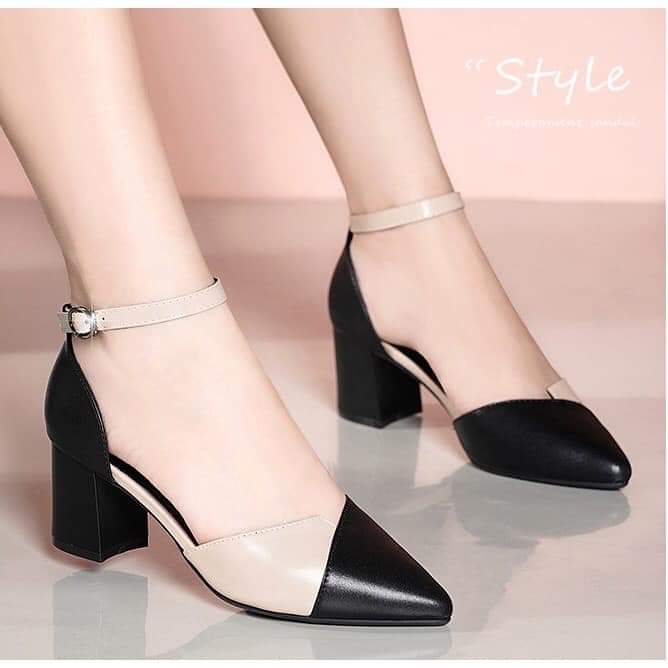 Sandal cao gót vuông 5p phối màu siêu đẹp 009