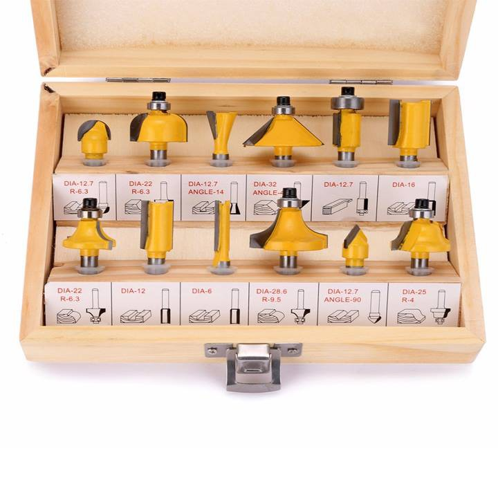 Bộ Mũi Phay Gỗ Lưỡi Hợp Kim Lắp Máy Phay Máy Router Cầm Tay Cốt 6 li3 hoặc 12 li7
