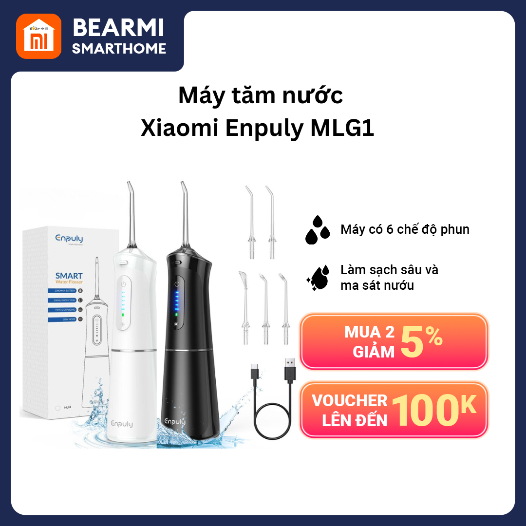 Tăm nước Xiaomi Enpuly ML8 / MLG1 Pin 30 ngày Kháng khuẩn đến 99 Dung tích 200ML 6 Tốc độ Công nghệ bảo vệ nướu Cổng sạc TypeC tiện lợi Nhỏ gọn tiện lợi du lịch Xiaomi