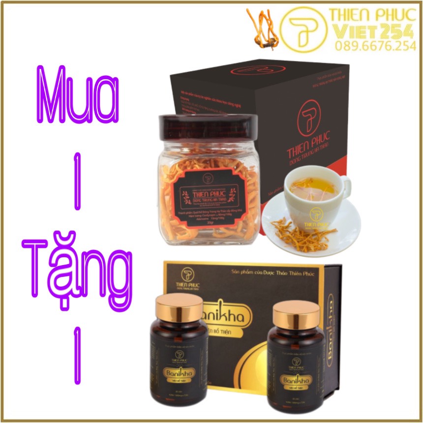 Mua 1 tặng 1: hộp đông trùng hạ thảo thiên phúc sấy đông khô 30g/hộp + tặng hộp 60 viên bổ thận banikha đông trùng hạ thảo thiên phúc