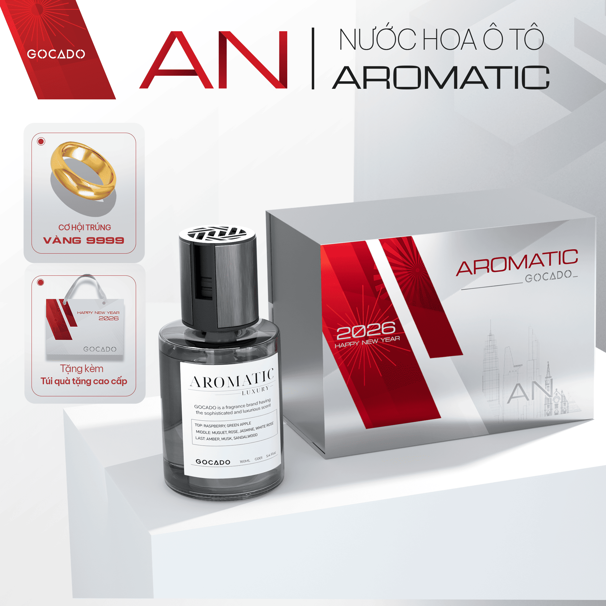  Nước Hoa Ô Tô Cao Cấp GOCADO - AROMATIC 160ML - Hương Hoa Cỏ Kết Hợp Gỗ Thơm Trầm Ấm Khử Mùi 