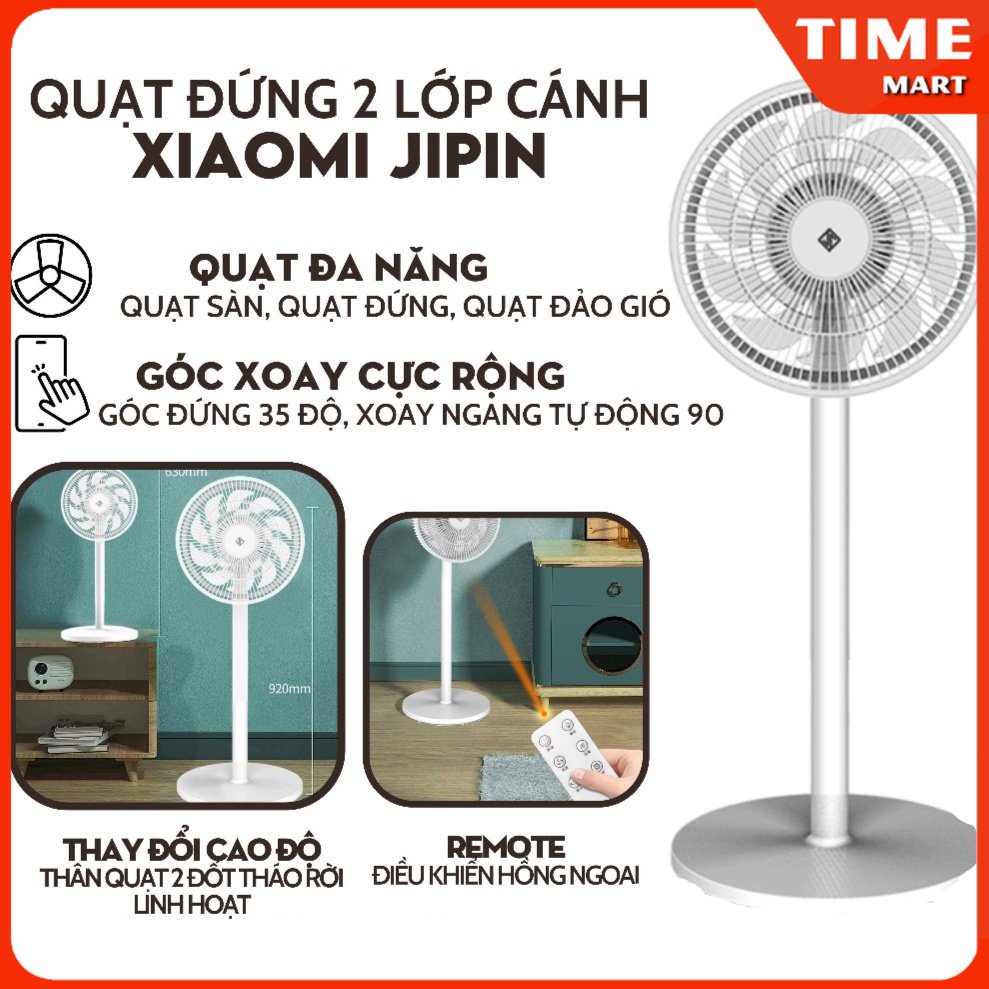 Quạt đứng 2 lớp cánh Xiaomi Jipin. Quạt bàn 15 cánh, điều khiển từ xa