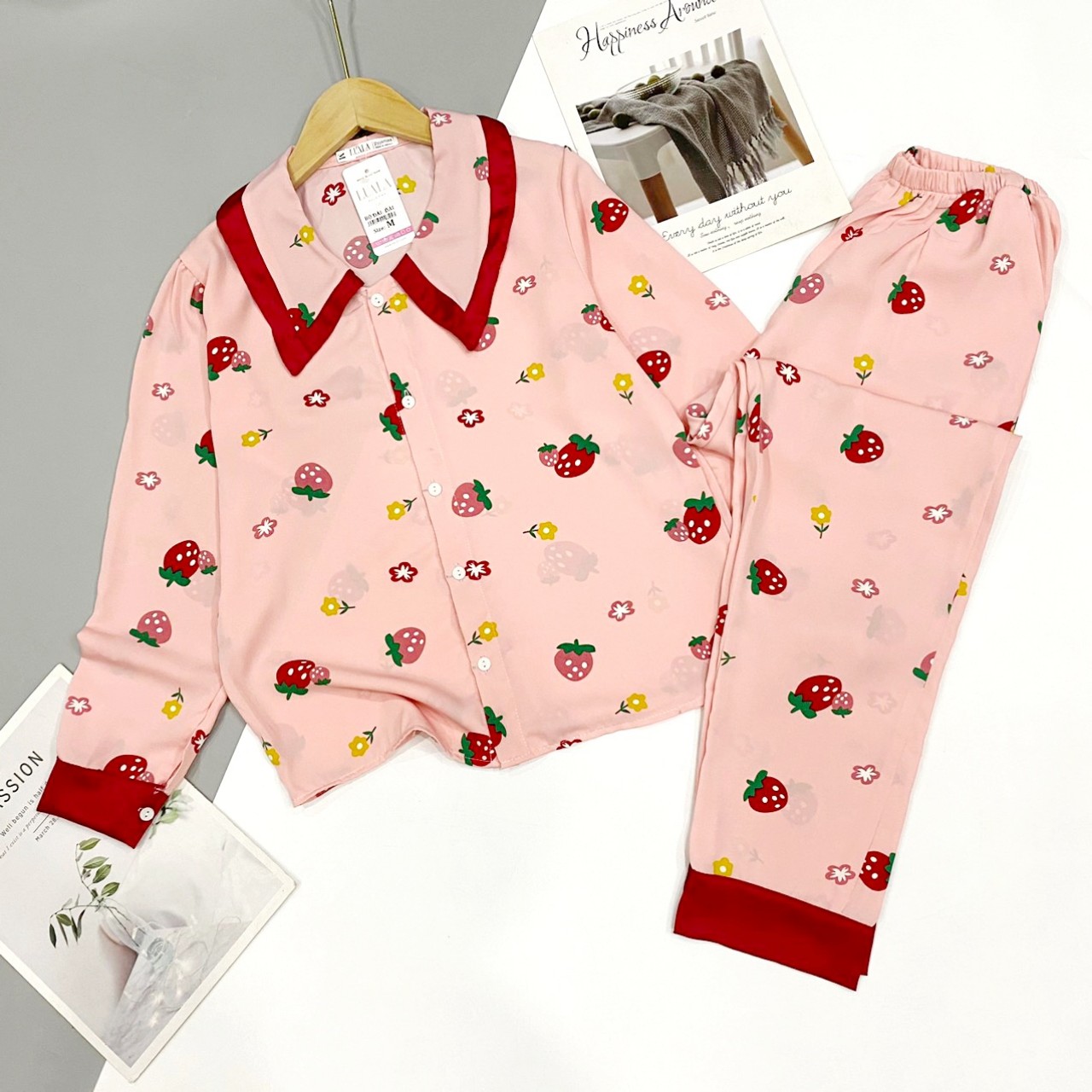 Bộ pijama dài tay lụa mango mềm mịn♥️bao đẹp♥️độ co giãn nhẹ♥️hình in sắc nét♥️không bai xù phai màu vải♥️full size