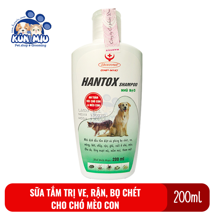 [Hoàn Tiền 10%] Sữa tắm diệt ve, rận, bọ chét, ký sinh trùng, ghẻ cho chó mèo Hantox nhũ bạc (Xanh) dung tích 200ml