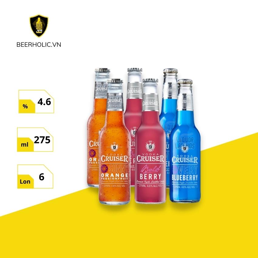 Bia trái cây Vodka Cruiser Bold Berry, Orange, Blue Berry, lốc 6 chai 275ml, Beerholic, Bia Trái cây Úc