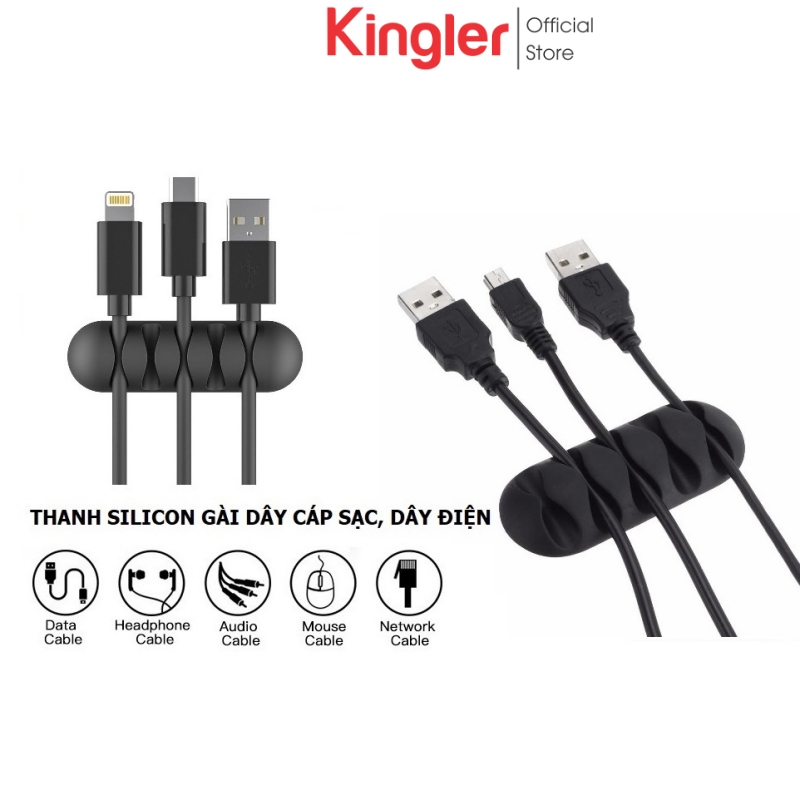 Thanh silicon 5 lỗ kẹp dán cố định dây cáp sạc, dây điện, tai nghe sắp xếp gọn gàng cho bàn làm việc. kingler 5679