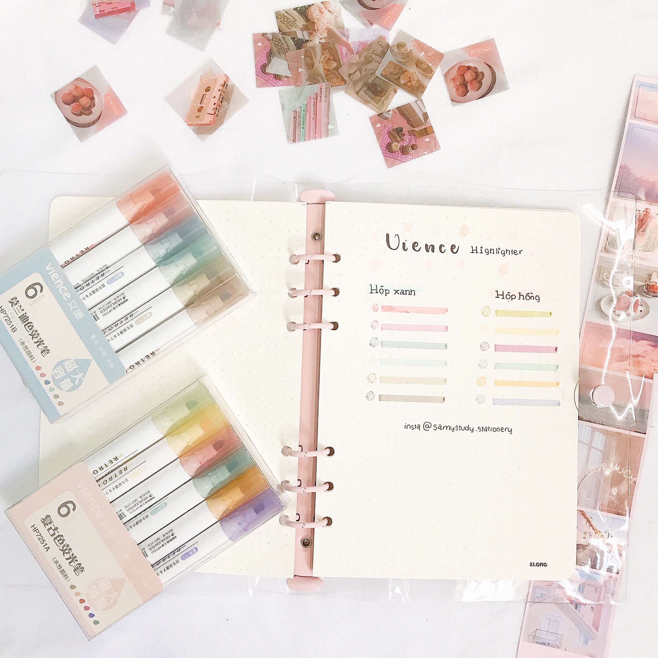 Bút Highlight Vience Samy Set 6 cây màu cổ điển trang trí Bullet Journal take notes