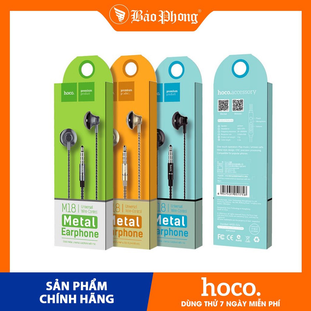 Tai nghe liền dây HOCO M18 chân 3.5mm có micro đàm thoại