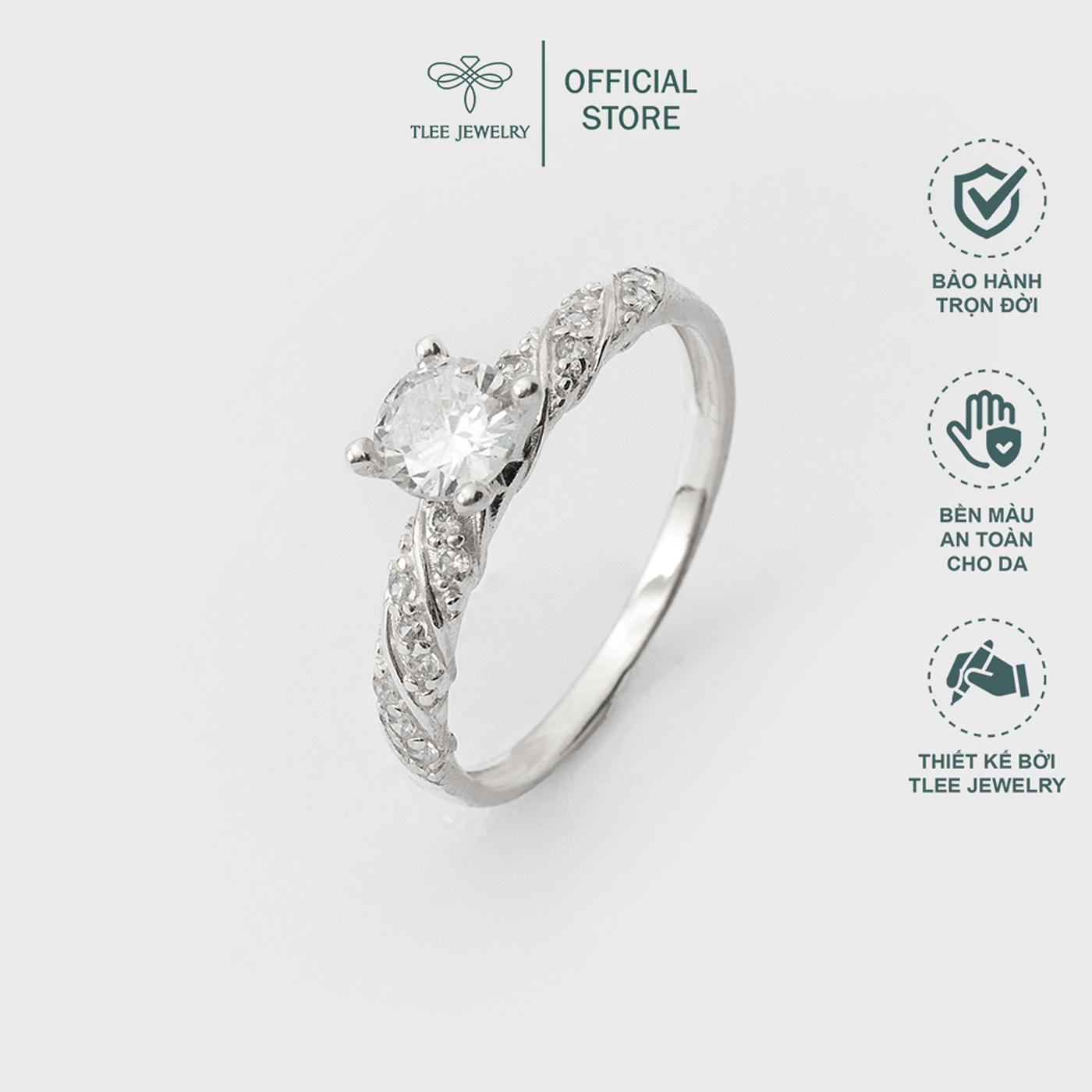 Nhẫn bạc nữ TLEE bốn chấu viền xoắn nạm đá TleeJewelry A0180