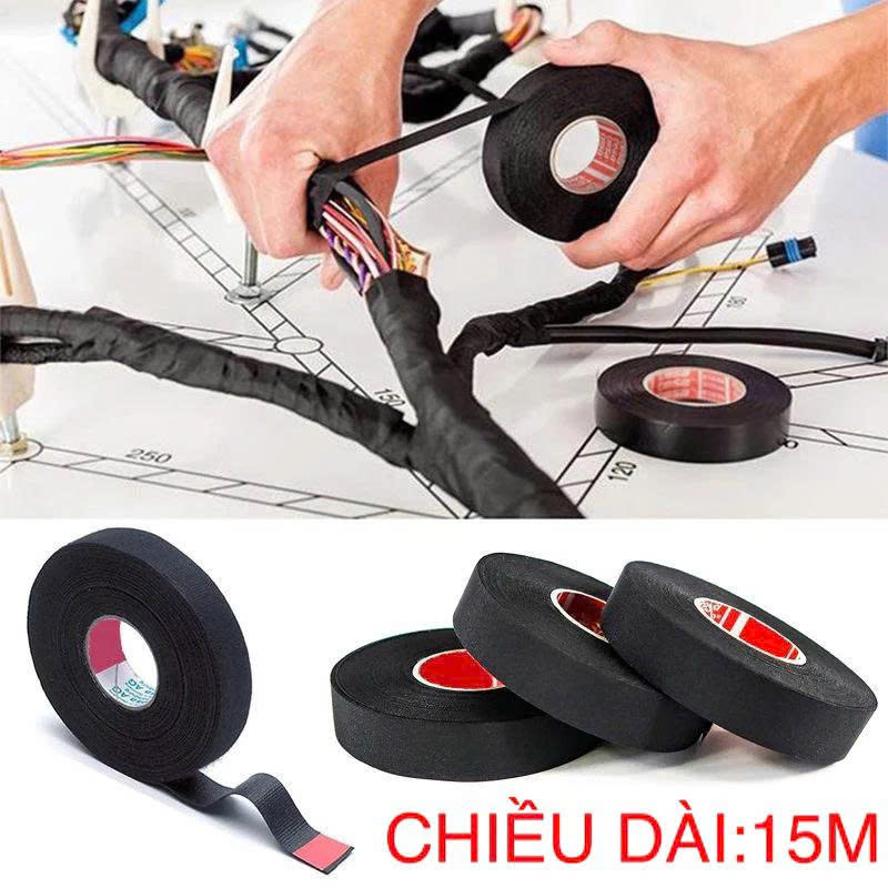 Băng keo vải chịu nhiệt quấn dây điện ô tô, bọc cáp màn hình laptop chuyên dụng