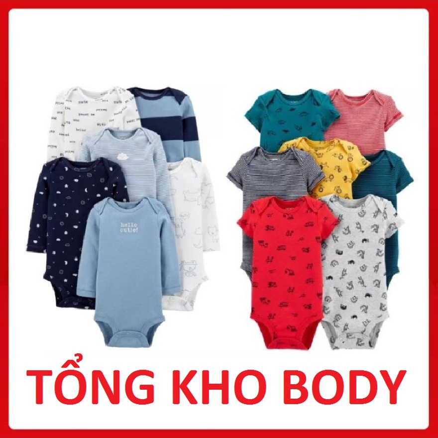 Body chip xuất dư 100% cotton cho bé trai bé gái dài tay cộc tay, set bộ áo liền quần trẻ sơ sinh, b