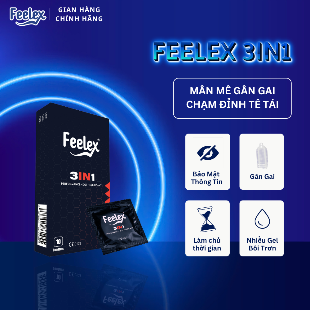  Bao cao su Feelex 3in1 gân gai giúp kéo dài thời gian quan hệ 