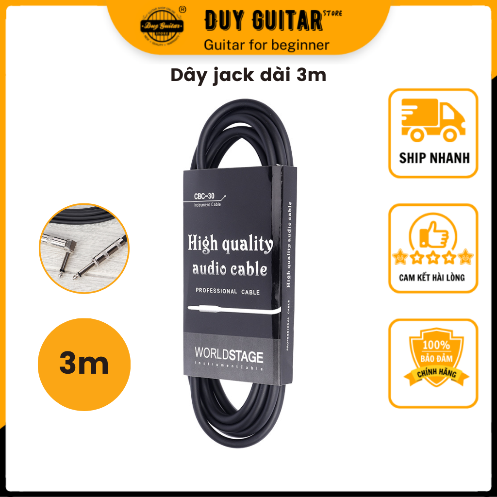 Dây tín hiệu kết nối guitar và ampli dài 3m dây line jack 6li5 Phụ kiện guitar giá tốt Duy Guitar Store