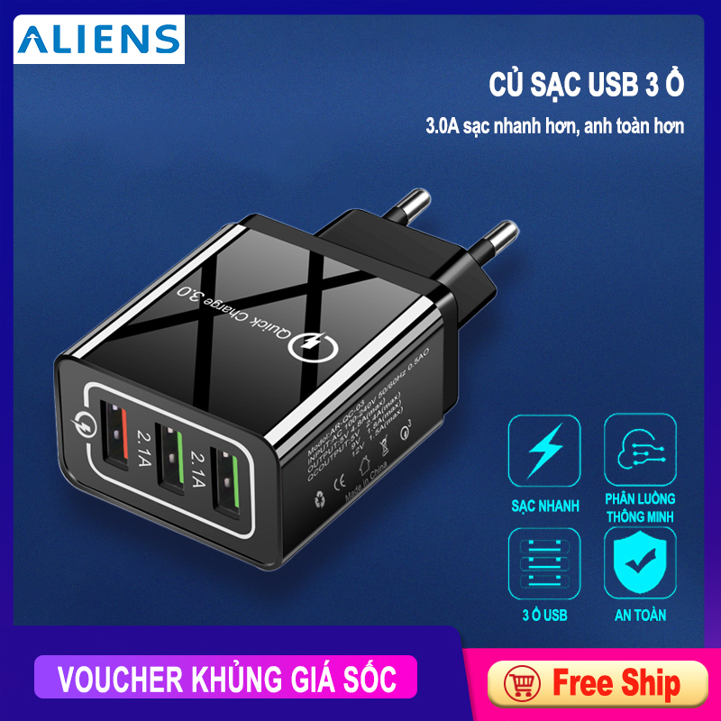 Củ sạc nhanh ba cổng Qualcomm 3.0 cổng màu cam, chất lượng đảm bảo an toàn đến sức khỏe người sử dụng, mẫu mã đa dạng