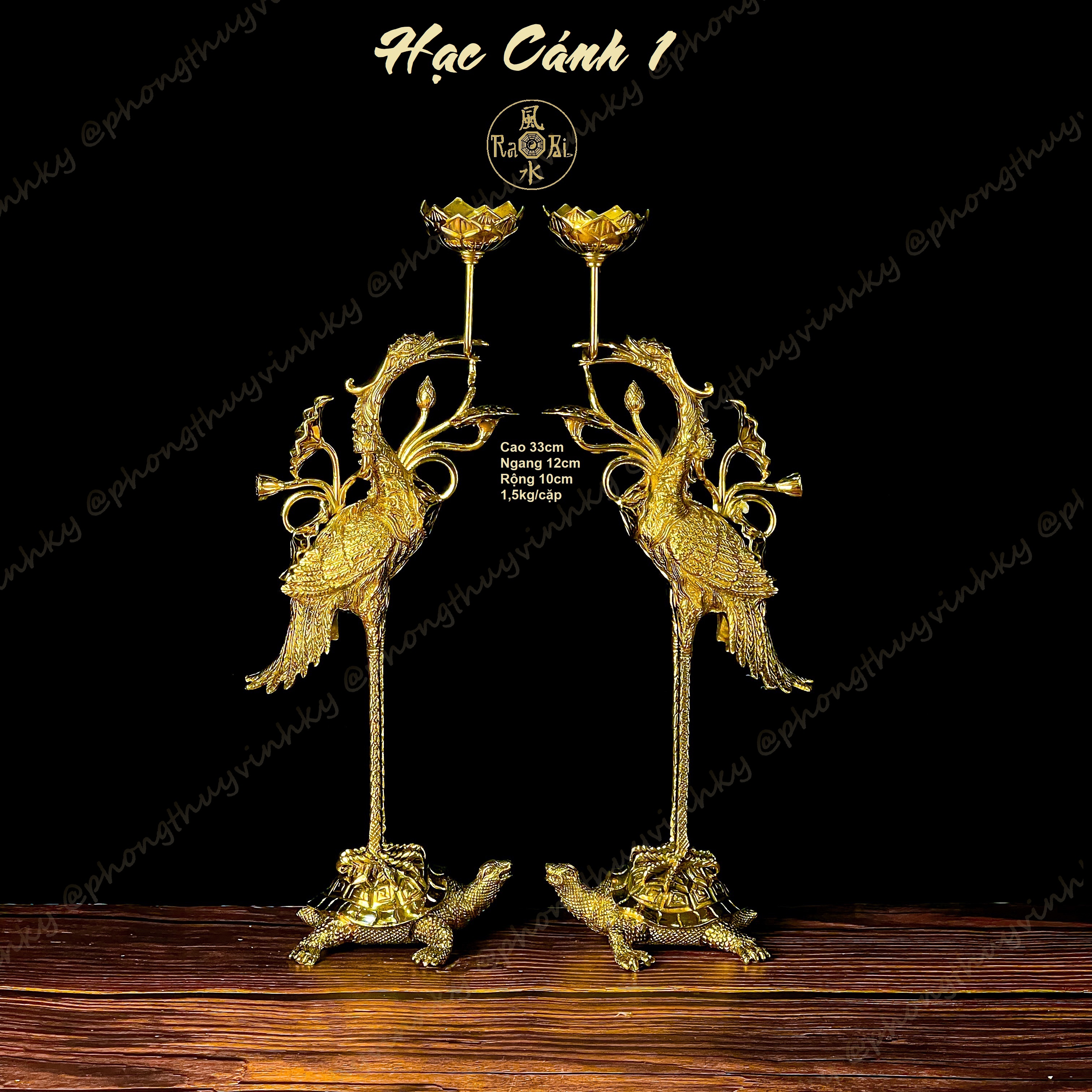 Cặp hạc cánh đứng rùa 33cm - tượng thờ đồng vĩnh tiến chất lượng cao - đồ đồng thờ cúng