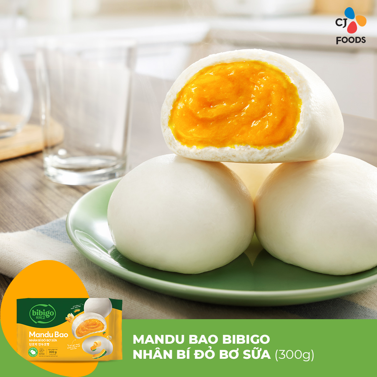 [HCM_HN] Bánh bao Hàn Quốc Mandu bao Bibigo 300g (6 bánh vỏ mỏng nhân đầy - Giàu canxi và chất xơ)