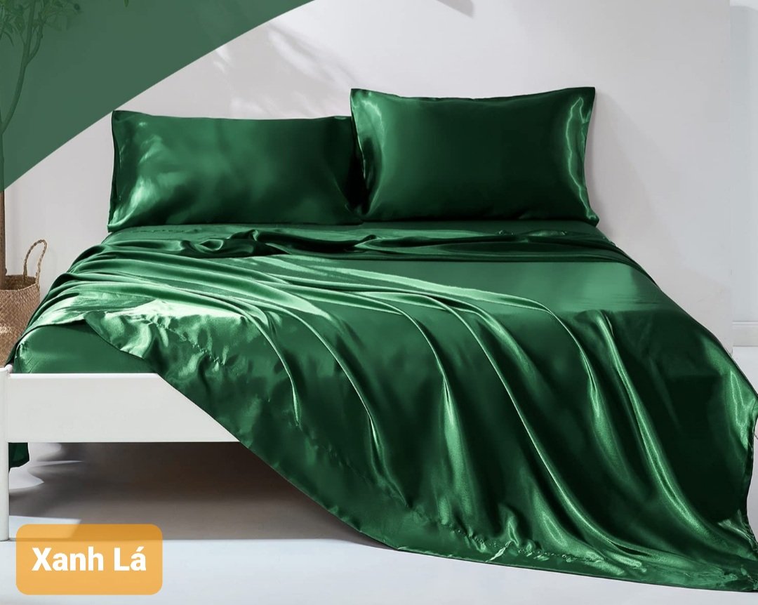 Bộ chăn ga phi lụa Thái Tuấn loại 1- Mã màu phi lụa Xanh Lá bộ 5 món bộ 4 món mền lẻ ga lẻ đủ size hethongnemtot.com