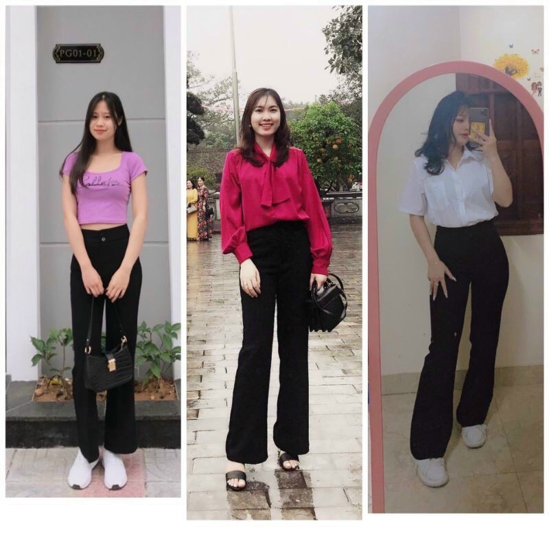Quần tây nữ ống loe 2 nút lưng siêu cao cho dán chuẩn cực kỳ