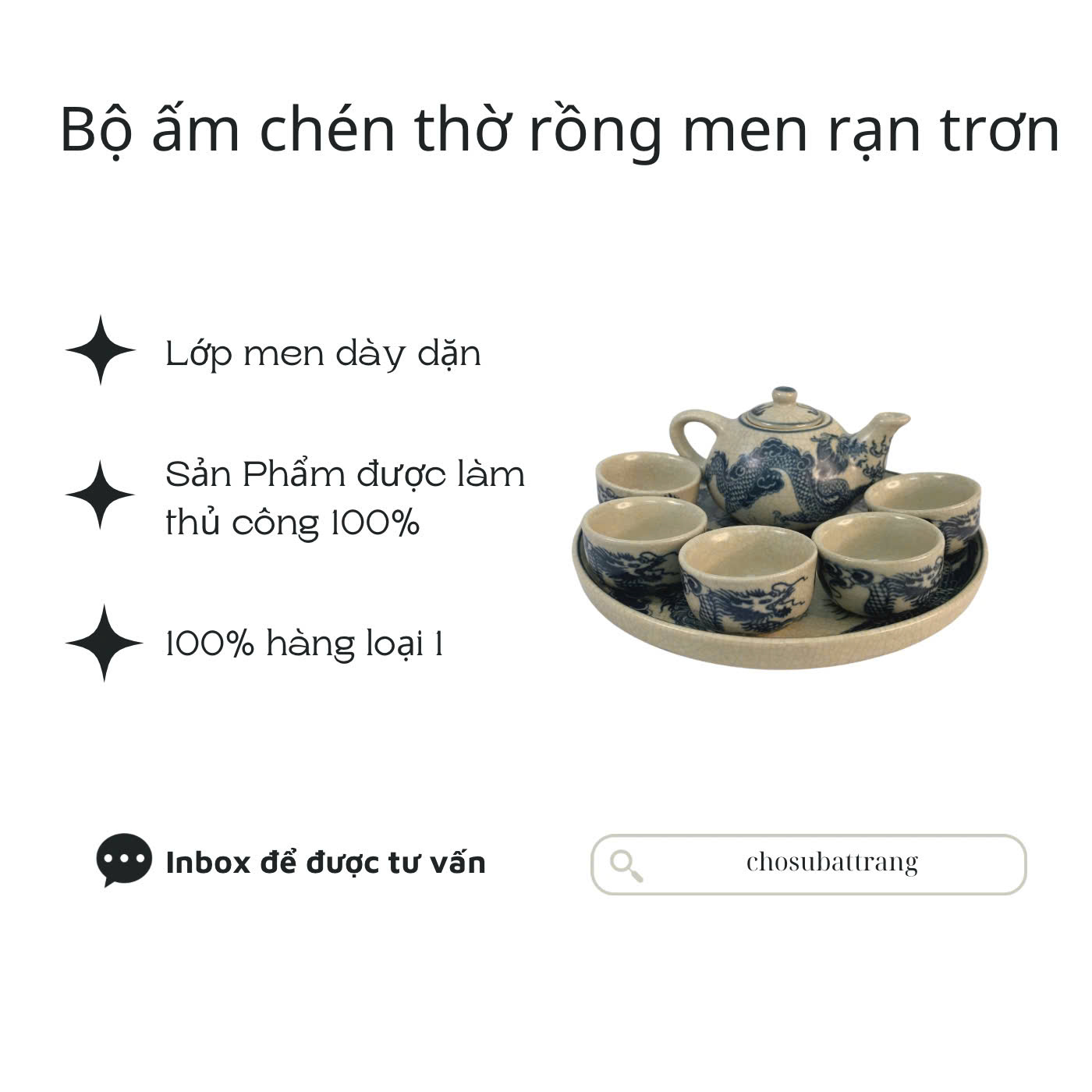 Có video - Bộ ấm chén trà men rạn trơn long phượng / SEN