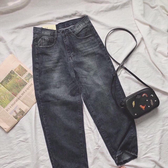 Quần baggy jean nữ cap cao cấp uti lưng siêu cao màu xám túi nắp jt672