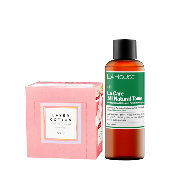 Bộ sản phẩm dưỡng da LÁ HOUSE gồm Toner Lá Care All Natural,Bông tẩy trang