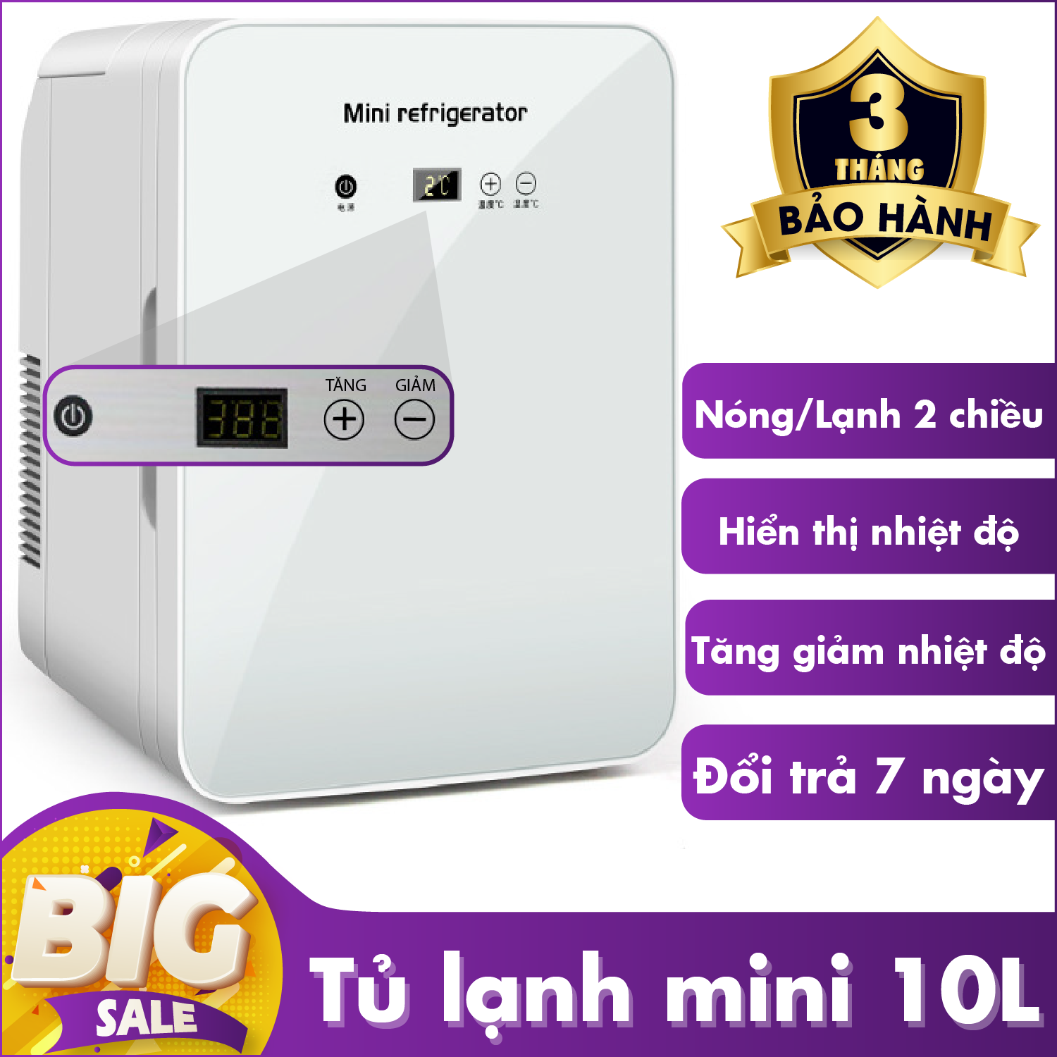 Tủ lạnh mini, tủ lạnh 10L - hiển thị nhiệt độ, tủ lạnh - tủ lạnh mini dùng trên xe hơi và trong nhà