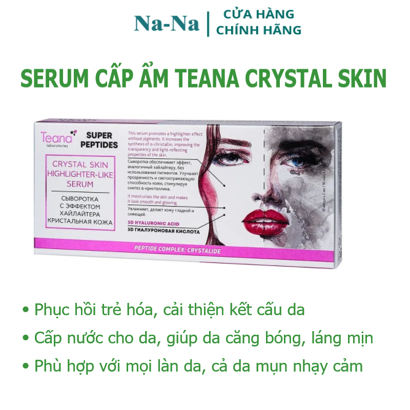 Serum Teana Super Peptides Crystal Skin làm dưỡng ẩm,căng bóng da, cải thiện da giúp da mịn màng tươi trẻ